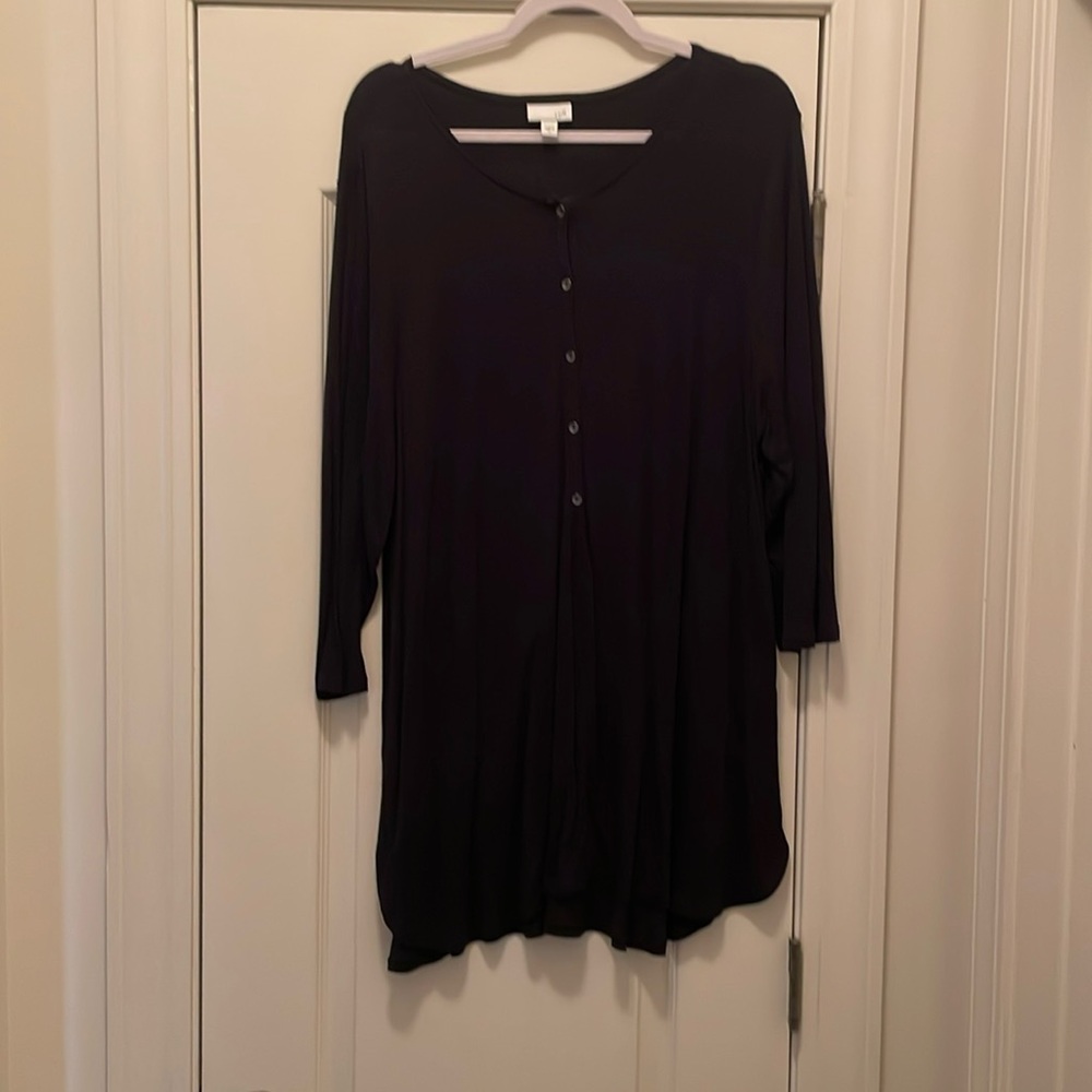 J Jill  black top.  Buttons on front.  Three quarter length sleeves